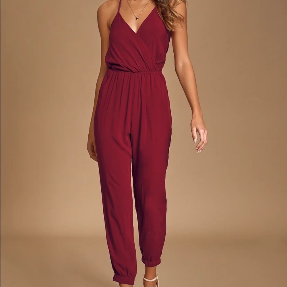 Burgundy Halter Jumpsuit